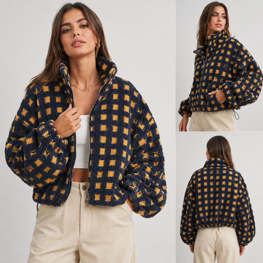 Gijon Check Fleece Jacket - Navy Check