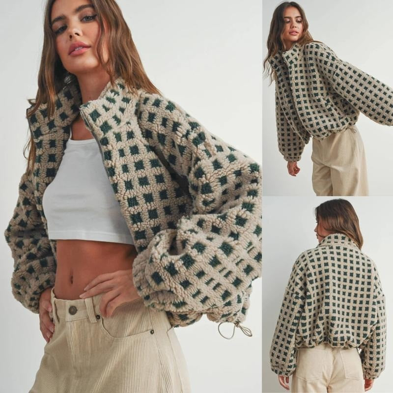 Gijon Check Fleece Jacket - Olive Check