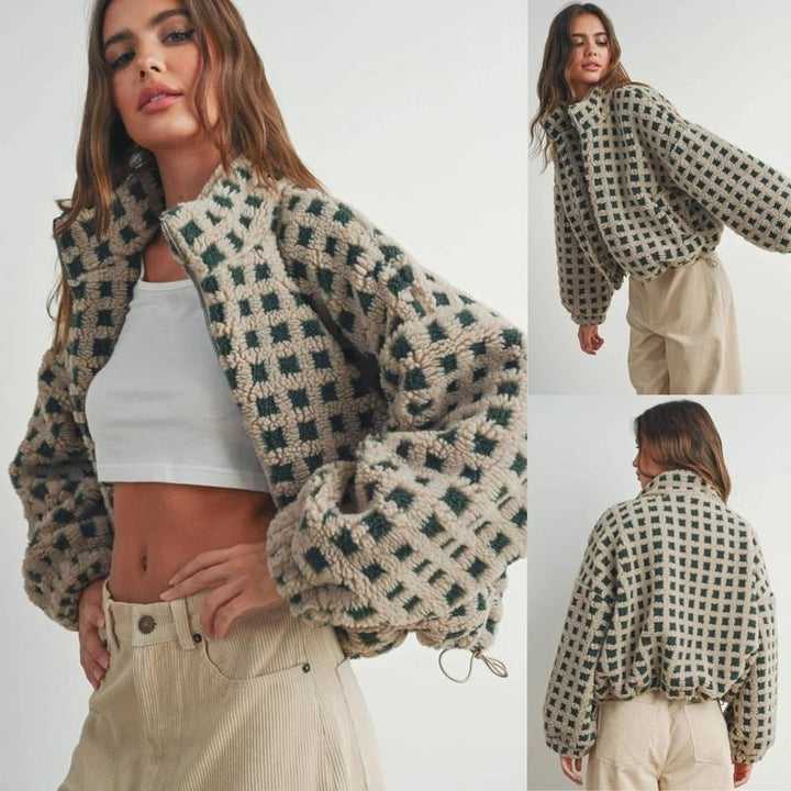 Gijon Check Fleece Jacket - Olive Check