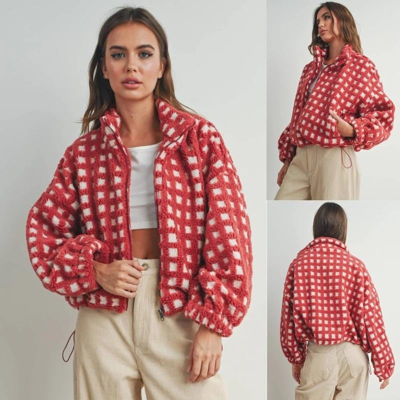 Gijon Check Fleece Jacket - Terracotta Check