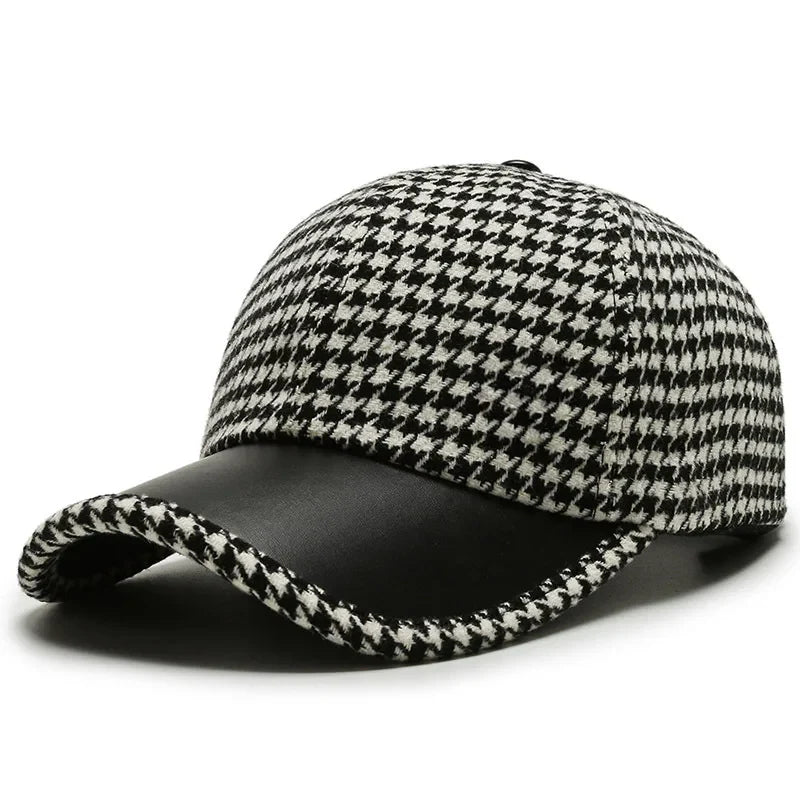 Vance Houndstooth Leather Cap