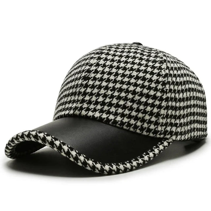 Vance Houndstooth Leather Cap