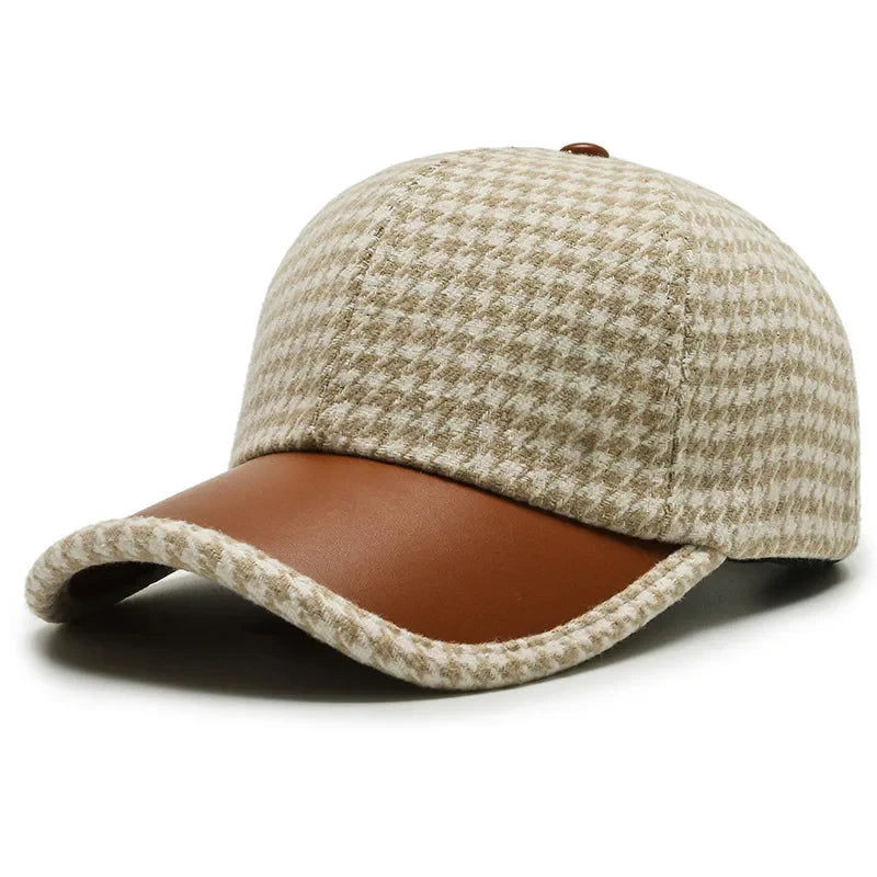 Vance Houndstooth Leather Cap