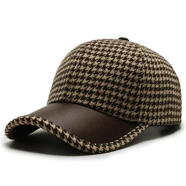 Vance Houndstooth Leather Cap