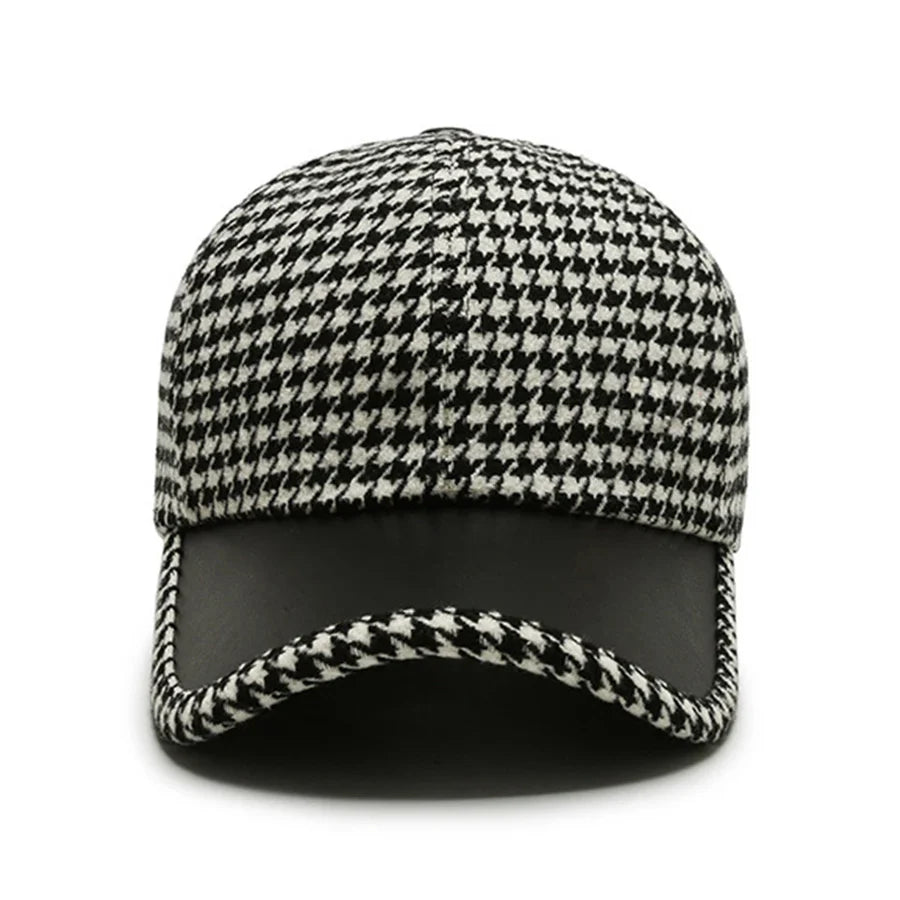 Vance Houndstooth Leather Cap