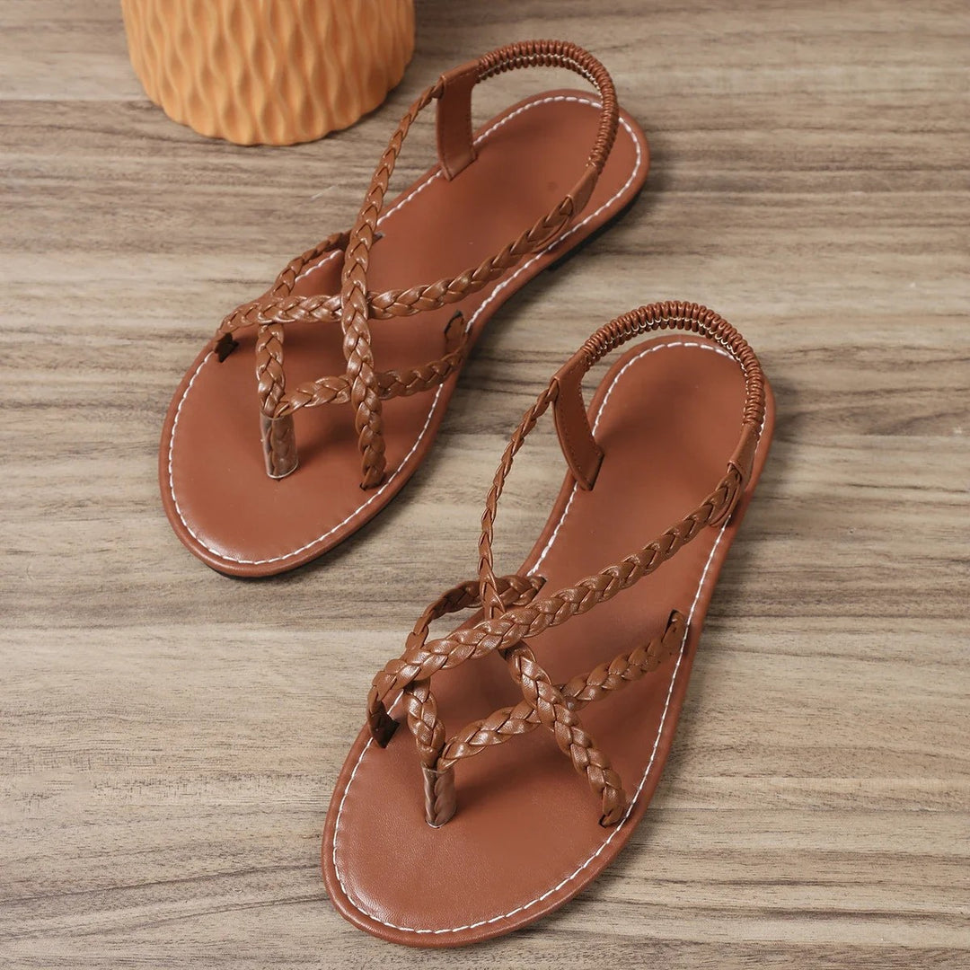 Ischia Woven Flat Sandals - Sable Brown