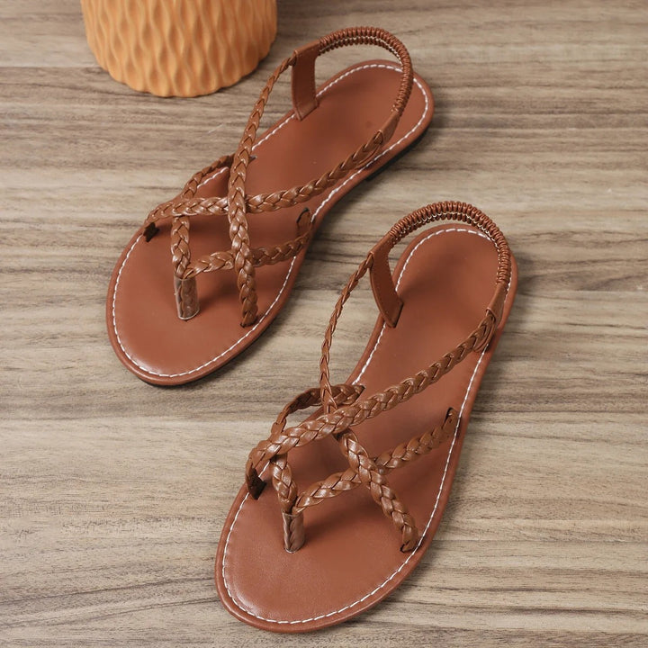 Ischia Woven Flat Sandals - Sable Brown