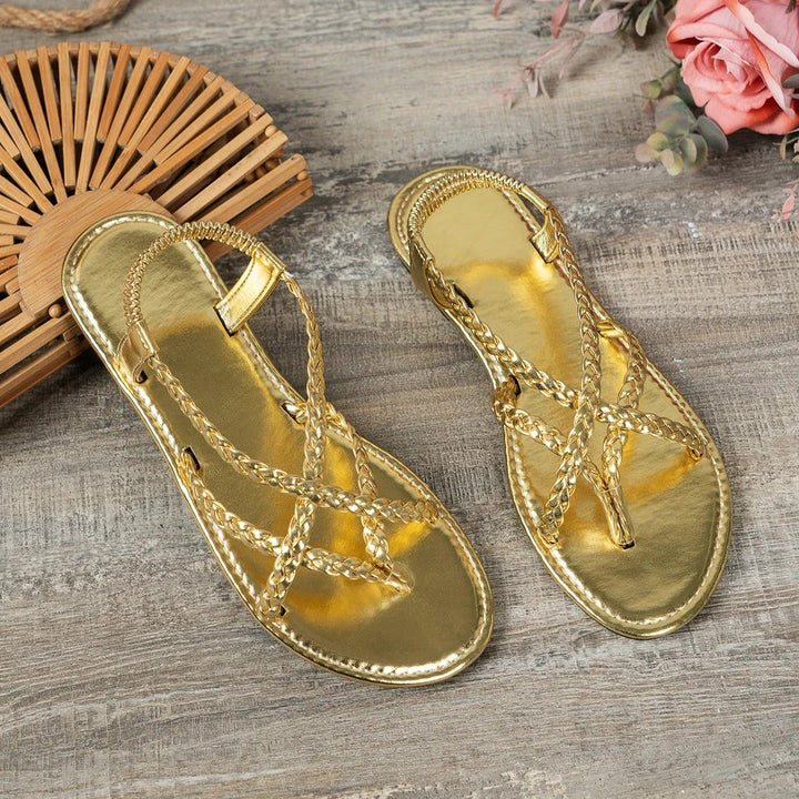 Ischia Woven Flat Sandals - Gilded