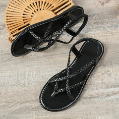 Ischia Woven Flat Sandals - Obsidian
