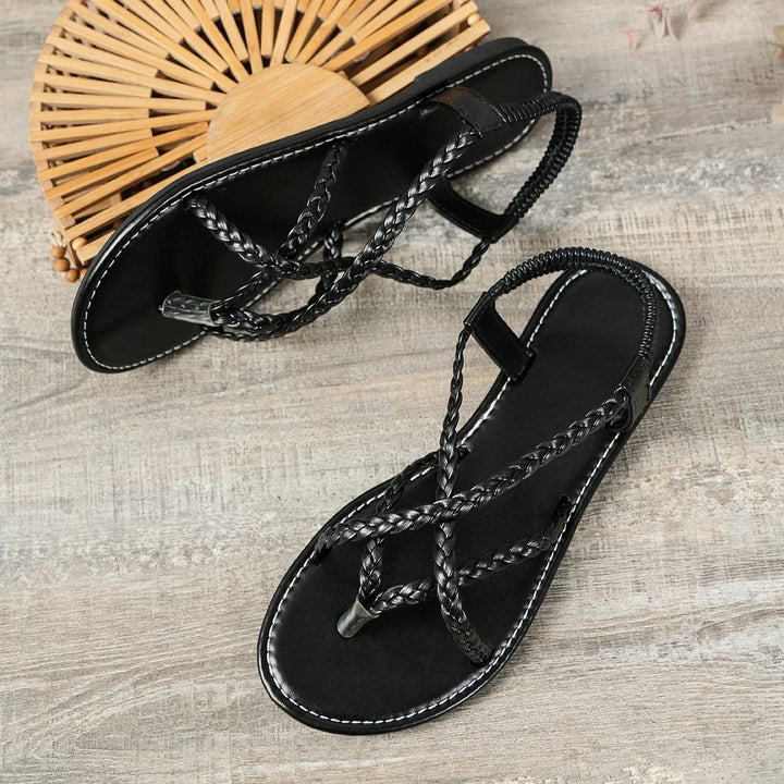 Ischia Woven Flat Sandals - Obsidian