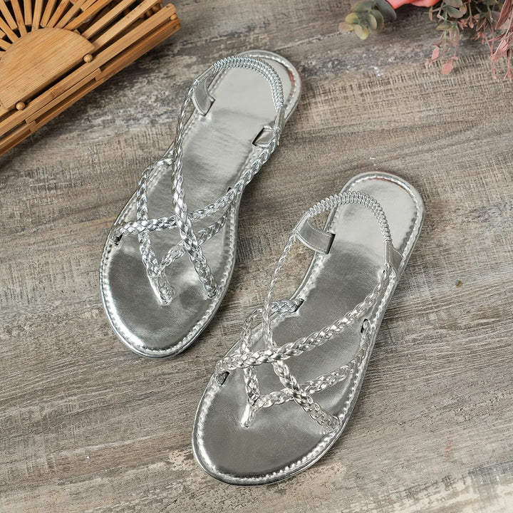 Ischia Woven Flat Sandals - Platinum