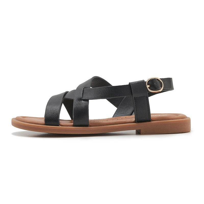 Josepha Low Leather Sandals - Black