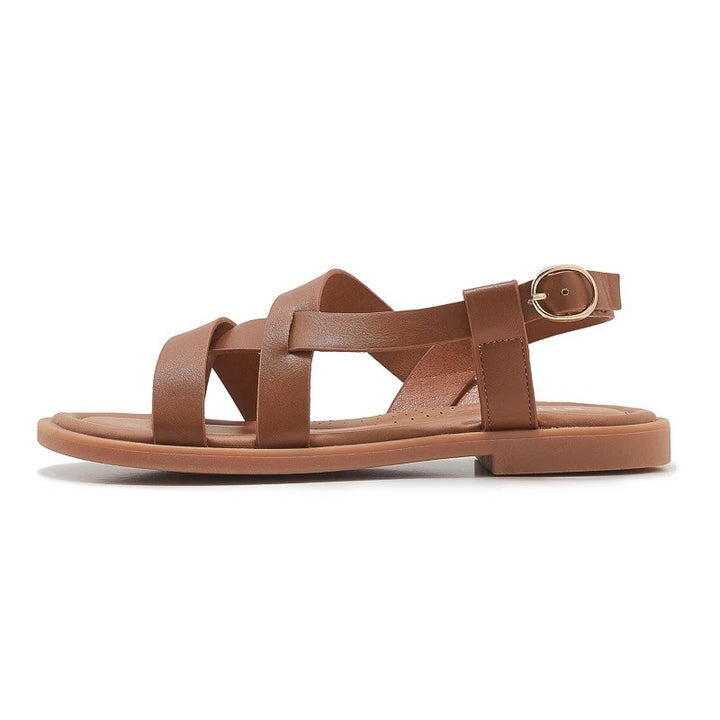 Josepha Low Leather Sandals - Cognac