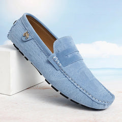 Kensington Leather Driving Loafers - Sky Blue