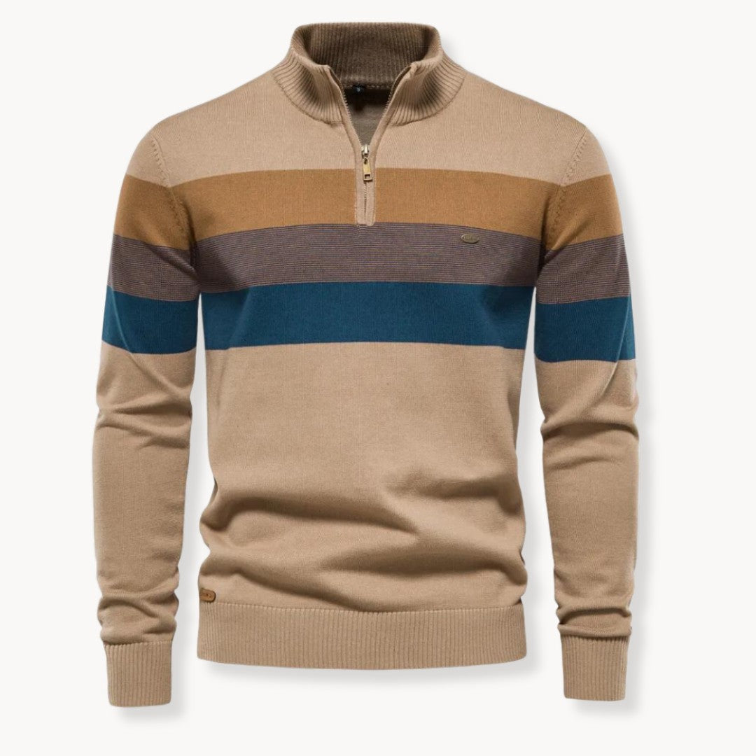 Lazio Knit Quarter Zip Sweater - Stone Khaki