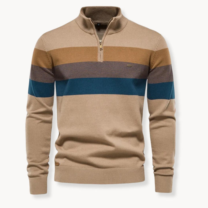 Lazio Knit Quarter Zip Sweater - Stone Khaki
