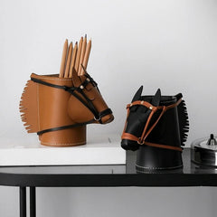 Leather Horse Desk Organizer