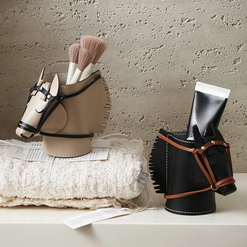 Leather Horse Desk Organizer