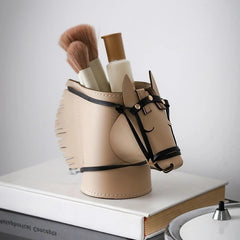 Leather Horse Desk Organizer - Sand