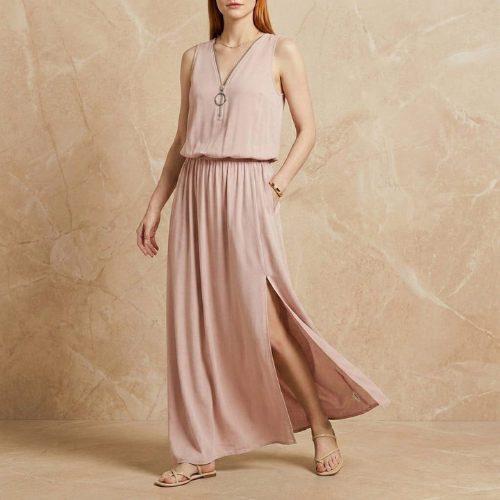 Lecce Zip Neck Maxi Dress - Rose