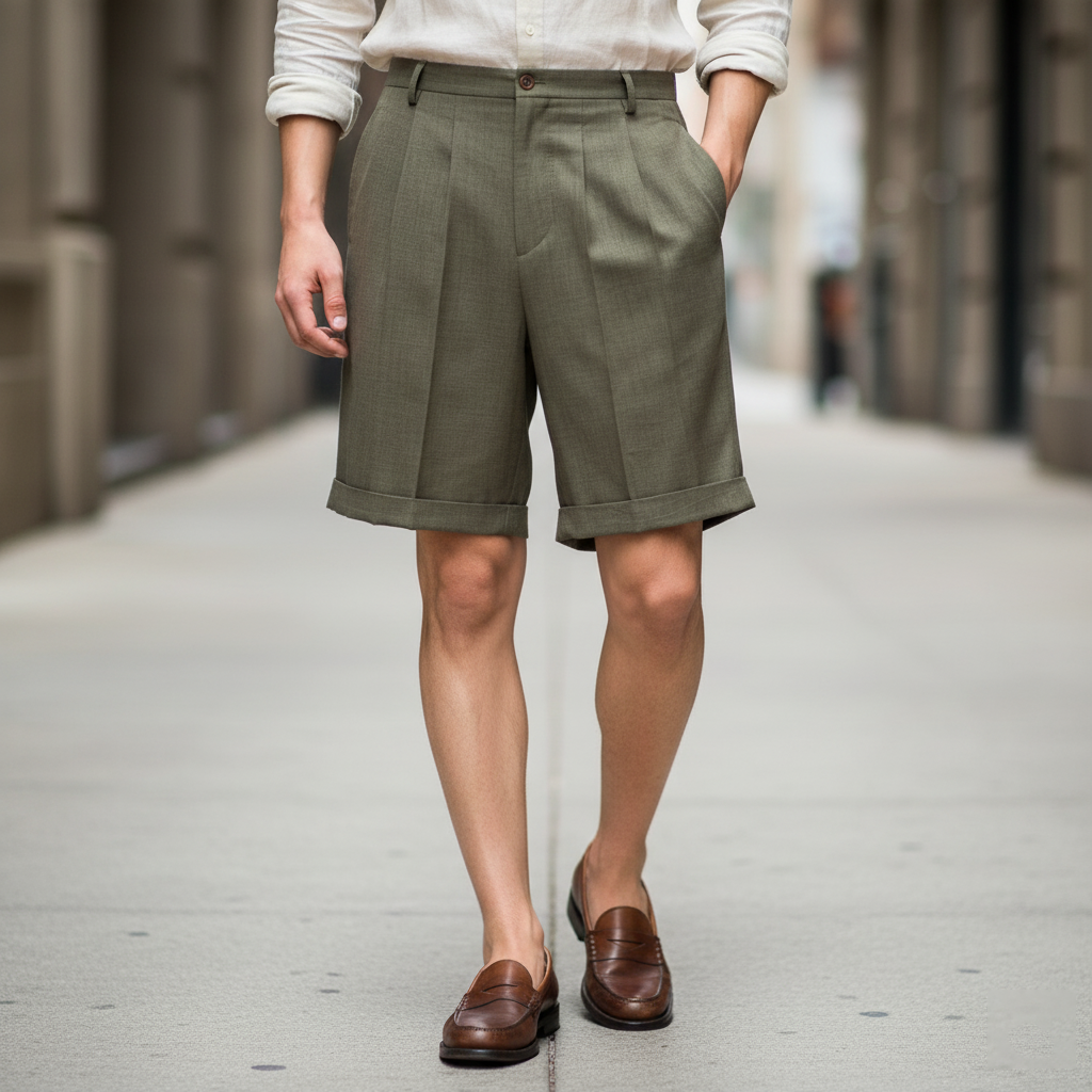 Pleated Trail Linen Shorts