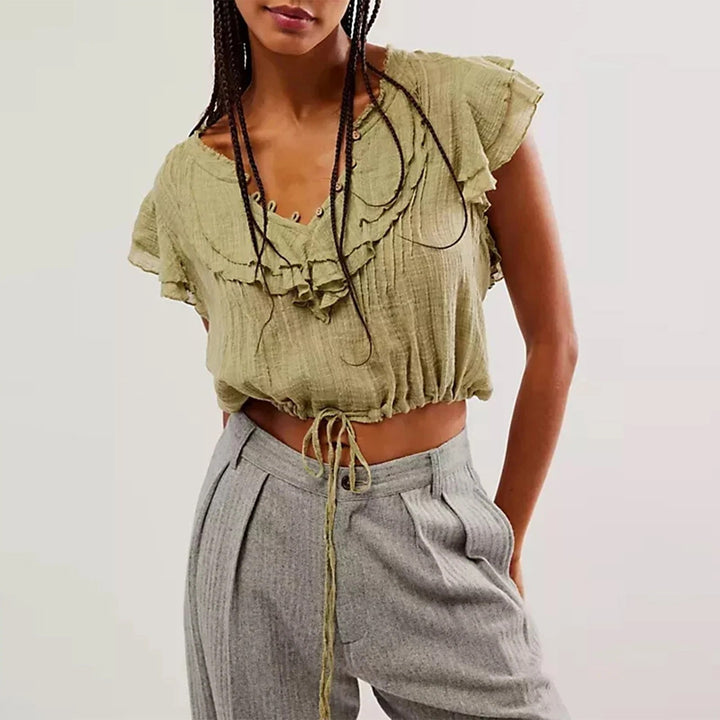 Milos Ruffle Blouse - Sage Green