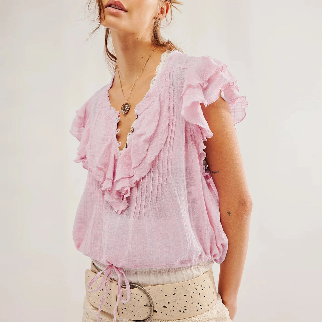 Milos Ruffle Blouse - Blush Pink