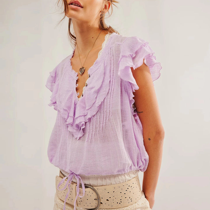 Milos Ruffle Blouse - Lavender Haze