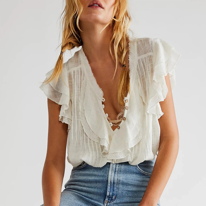 Milos Ruffle Blouse - Pearl White