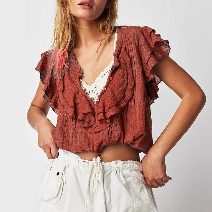 Milos Ruffle Blouse - Sunset Orange