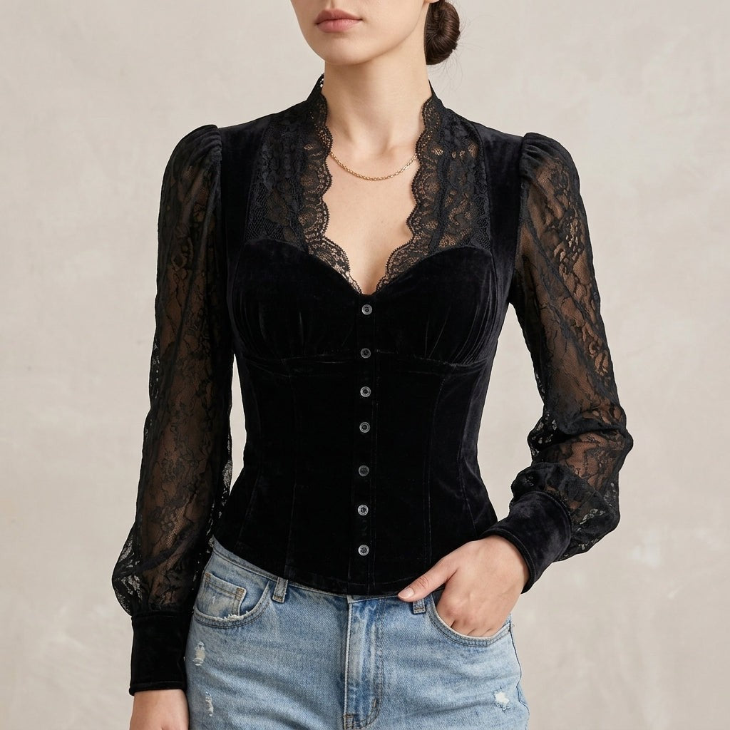 Montaigne Velvet Lace Blouse