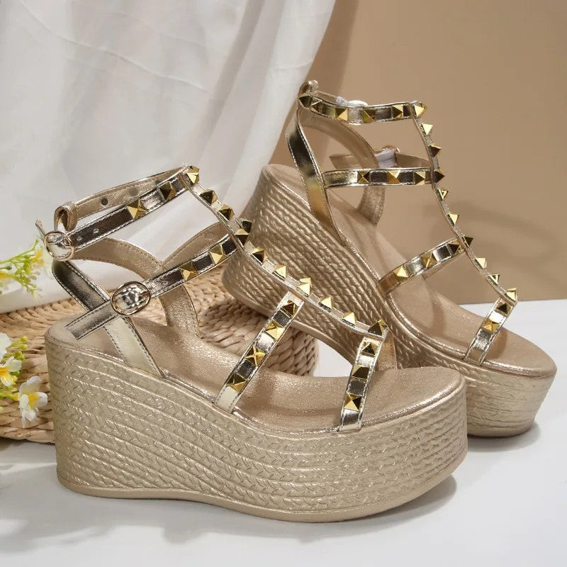 Montara Studded Wedge Sandals - Gold