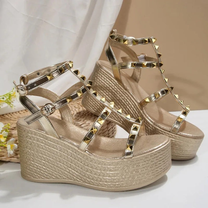 Montara Studded Wedge Sandals - Gold