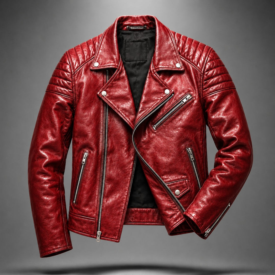 Montrose Leather Moto Jacket - Crimson Red