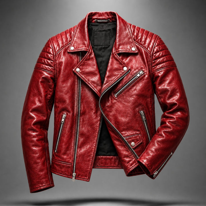 Montrose Leather Moto Jacket - Crimson Red