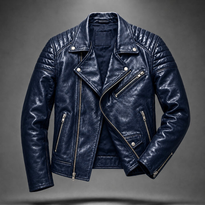 Montrose Leather Moto Jacket - Midnight Blue