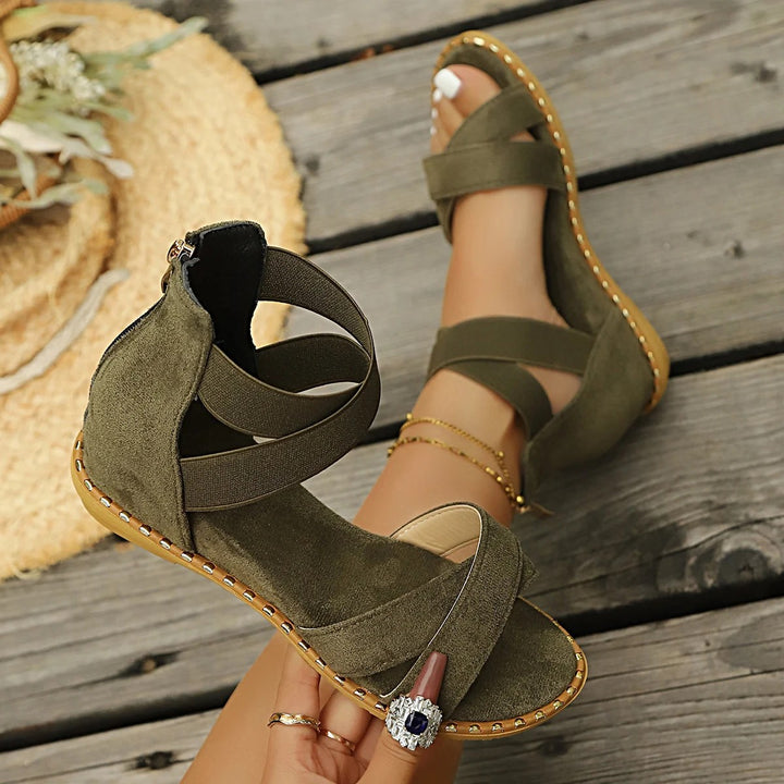 Novara Velvet Gladiator Wedge Sandals - Forest Green