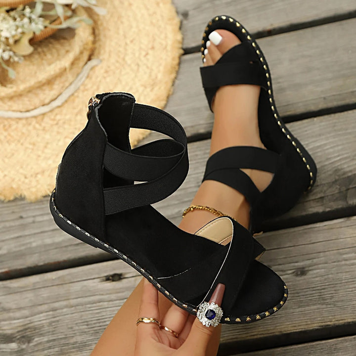 Novara Velvet Gladiator Wedge Sandals - Onyx Black