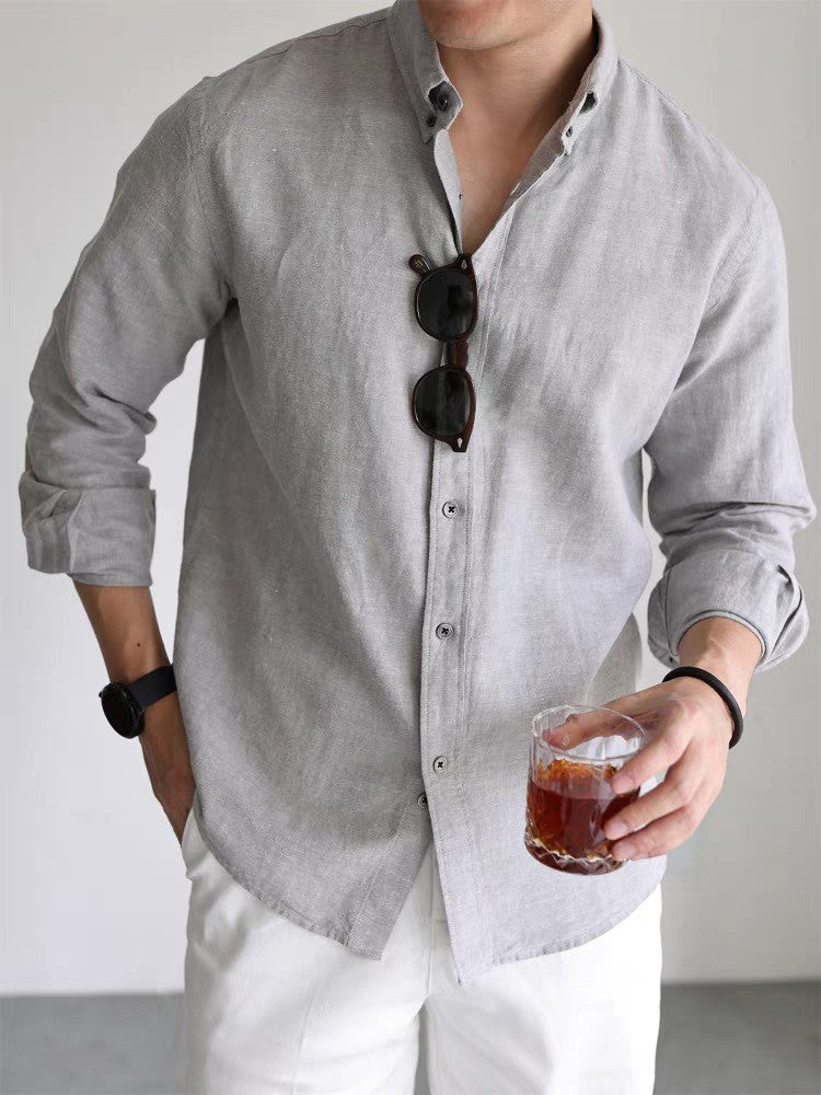 Odense Linen Work Shirt - 亚麻皱布长袖寸衫  浅灰