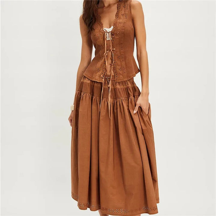Solstice Eyelet Skirt Set - Caramel