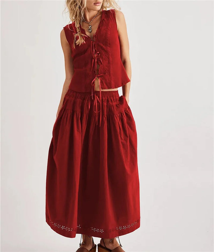 Solstice Eyelet Skirt Set - Crimson