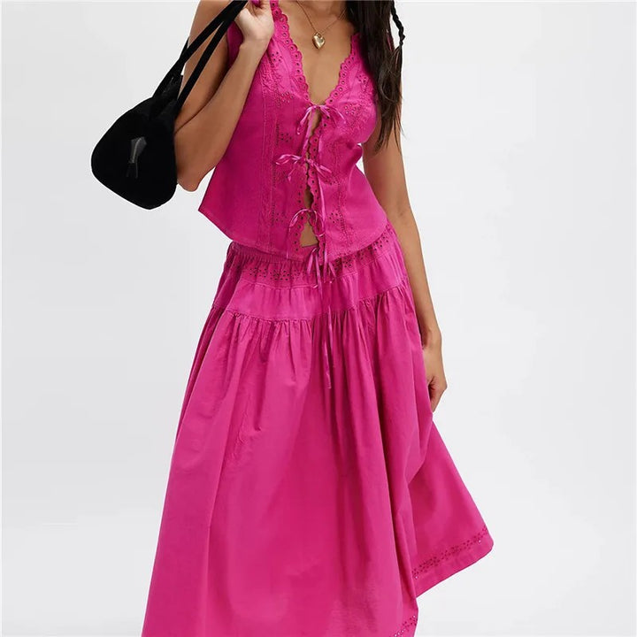Solstice Eyelet Skirt Set - Fuchsia
