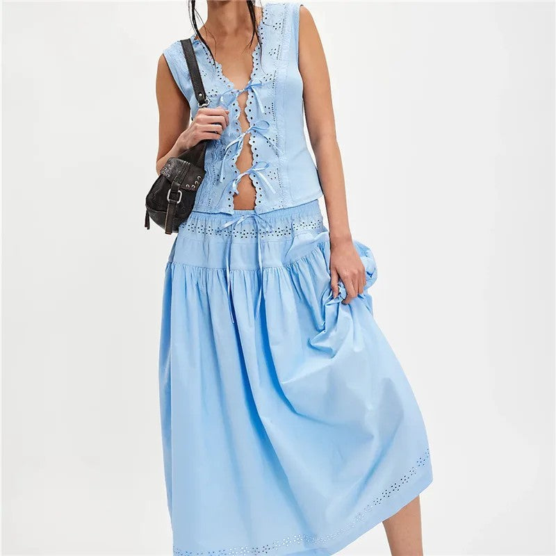 Solstice Eyelet Skirt Set - Sky Blue