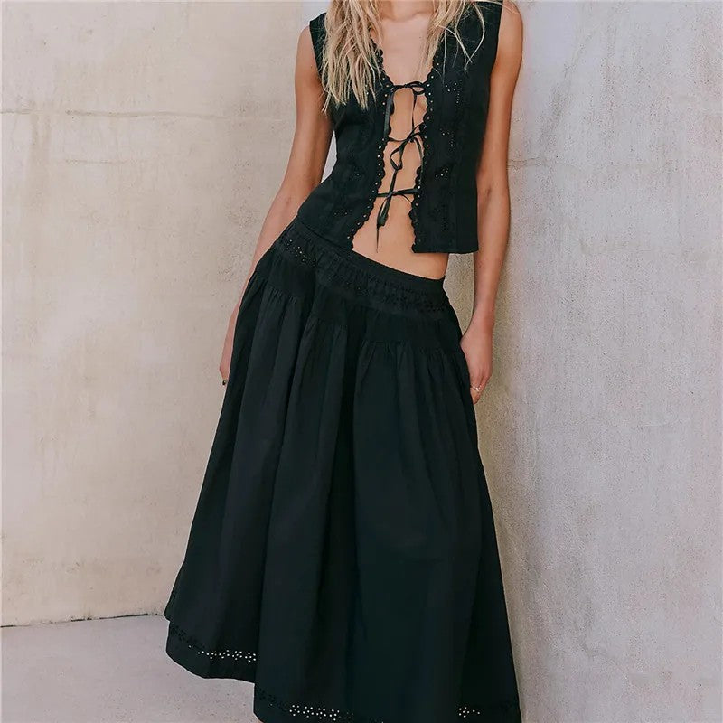 Solstice Eyelet Skirt Set - Onyx Black
