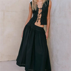 Solstice Eyelet Skirt Set - Onyx Black