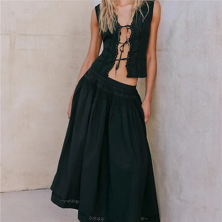 Solstice Eyelet Skirt Set - Onyx Black