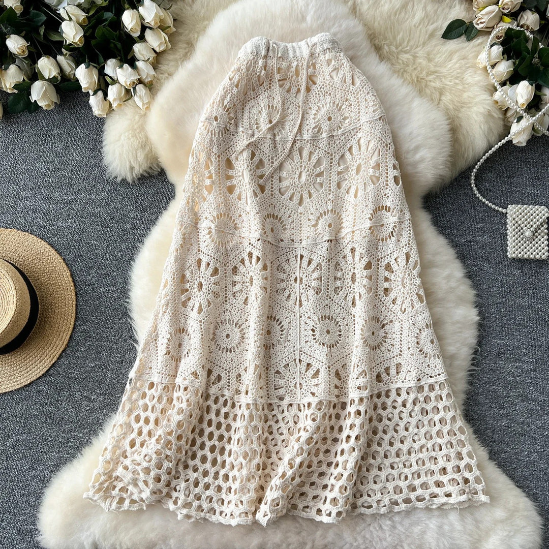Solana Cotton Crochet Skirt - Apricot