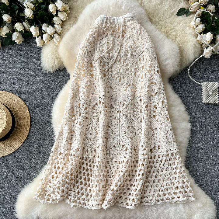 Solana Cotton Crochet Skirt - Apricot