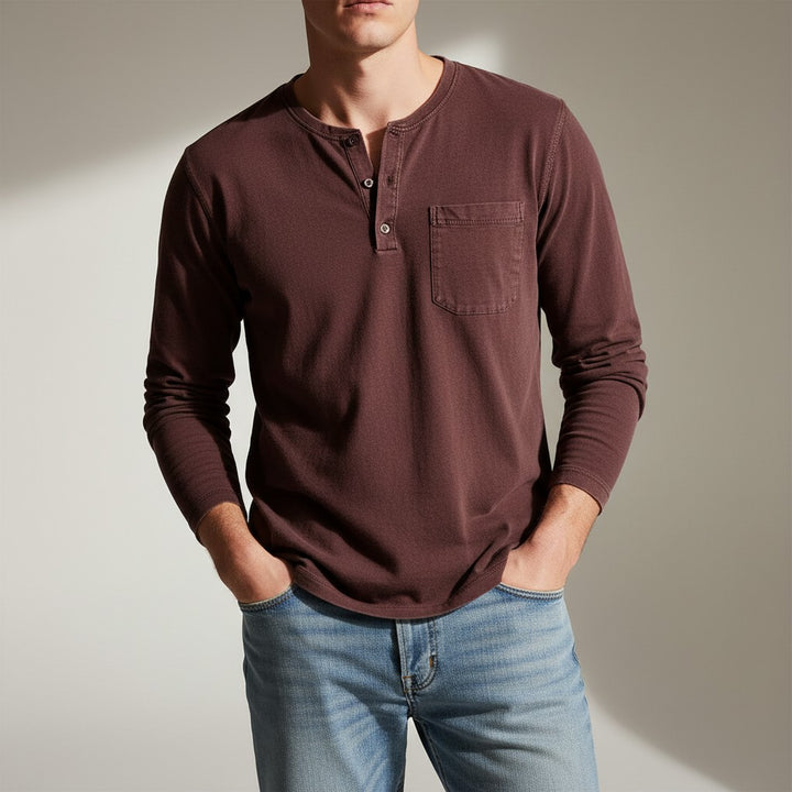 Orisano Long Sleeve Henley - Burgundy
