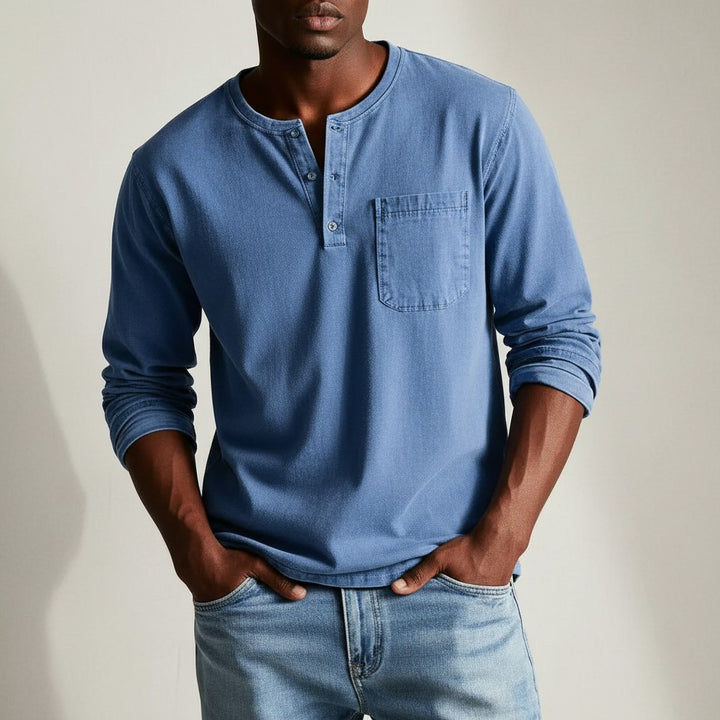 Orisano Long Sleeve Henley - Carolina Blue